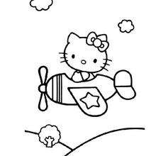Hello Kitty in airplane coloring page