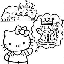 Hello Kitty, King and the castle coloring page