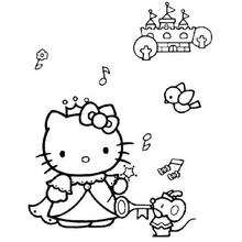 Hello Kitty listen to the music coloring page