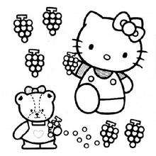 Hello Kitty picking the grapes coloring page
