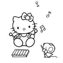 Hello Kitty playing the music coloring page