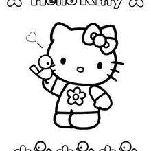 Hello Kitty with a bird coloring page