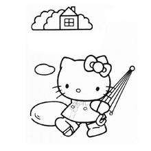 Hello Kitty with her umbrella coloring page - Coloring page - GIRL coloring pages - HELLO KITTY coloring pages