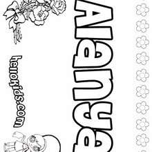 Alanya - Coloring page - NAME coloring pages - GIRLS NAME coloring pages - A names for girls coloring sheets