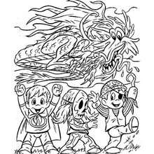 Halloween dragon and kids coloring page - Coloring page - HOLIDAY coloring pages - HALLOWEEN coloring pages - HALLOWEEN MONSTER coloring pages