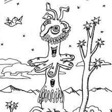 Two-mouthed alien coloring page