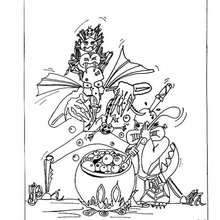 Monsters cooking a Magic potion coloring page - Coloring page - HOLIDAY coloring pages - HALLOWEEN coloring pages - HALLOWEEN MONSTER coloring pages