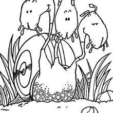 Three-eyed snail alien coloring page