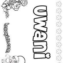 Uwani - Coloring page - NAME coloring pages - GIRLS NAME coloring pages - U, V, W, X, Y, Z girls names posters
