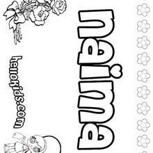 Naima - Coloring page - NAME coloring pages - GIRLS NAME coloring pages - N names for girls coloring posters
