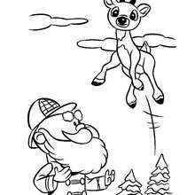Rudolph the red-nosed reindeer jumping coloring page - Coloring page - HOLIDAY coloring pages - CHRISTMAS coloring pages - XMAS REINDEER coloring pages - RUDOLPH THE RED-NOSED REINDEER coloring pages