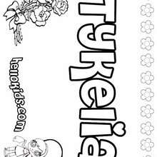Tykelia - Coloring page - NAME coloring pages - GIRLS NAME coloring pages - T names for girls coloring and printing posters