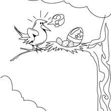 Bird and decorated eggs coloring page