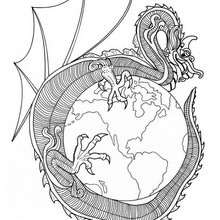 Dragon of World mandala - Coloring page - MANDALA coloring pages - DRAGON mandalas