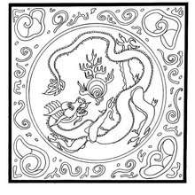 Dragon with Pearl mandala worksheet