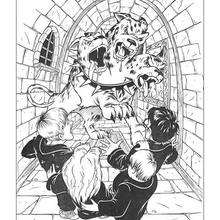 Harry Potter and 3-headed dog coloring page