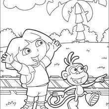Boots the Monkey and Dora the Explorer coloring page - Coloring page - CHARACTERS coloring pages - TV SERIES CHARACTERS coloring pages - DORA THE EXPLORER coloring pages - BOOTS THE MONKEY coloring pages