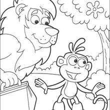 Boots the Monkey and Lion coloring page