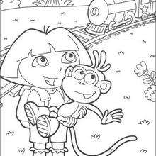 Dora, Boots and locomotive coloring page - Coloring page - CHARACTERS coloring pages - TV SERIES CHARACTERS coloring pages - DORA THE EXPLORER coloring pages - BOOTS THE MONKEY coloring pages