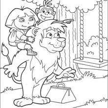 Dora on the swing coloring page