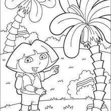 Dora with palm trees coloring page