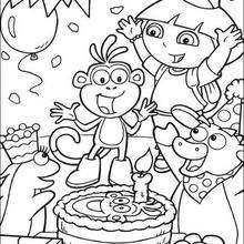 Happy Birthday Boots coloring page - Coloring page - CHARACTERS coloring pages - TV SERIES CHARACTERS coloring pages - DORA THE EXPLORER coloring pages - BOOTS THE MONKEY coloring pages