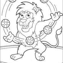 Lion juggling with balloons coloring page