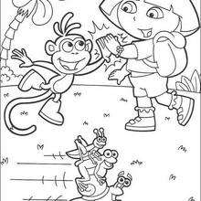 Dora, Boots and fiesta Trio coloring page - Coloring page - CHARACTERS coloring pages - TV SERIES CHARACTERS coloring pages - DORA THE EXPLORER coloring pages - DORA THE EXPLORER to color