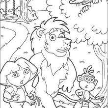 Dora the Exlorer, Boots, Swiper and Lion coloring page