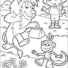 Dora the Explorer, Boots the Monkey and Lion coloring page - Coloring page - CHARACTERS coloring pages - TV SERIES CHARACTERS coloring pages - DORA THE EXPLORER coloring pages - DORA THE EXPLORER to color