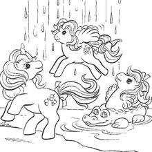 Ponies and waterfall coloring page