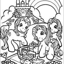 Ponies having a picnic coloring page