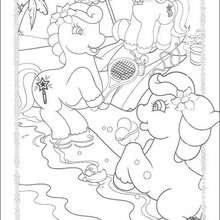 Ponies playing tennis coloring page