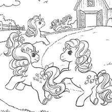 Ponies running home coloring page