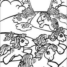 Ponies running coloring page - Coloring page - CHARACTERS coloring pages - TV SERIES CHARACTERS coloring pages - MY LITTLE PONY coloring pages