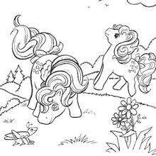 Pony playing with cricket coloring page