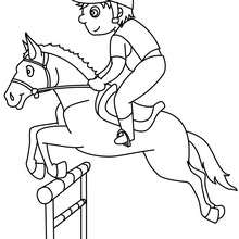 Boy on jumping horse coloring page