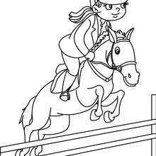 Girl on jumping horse online coloring - Coloring page - SPORT coloring pages - EQUESTRIAN coloring pages - STEEPLECHASE HORSE RACING coloring pages