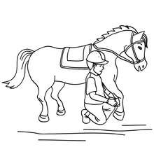 Boy cleaning hooves coloring page