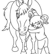 Girl hugging her horse coloring page