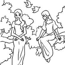 Fairies seated coloring page - Coloring page - FANTASY coloring pages - FAIRY coloring pages - FAIRIES coloring pages