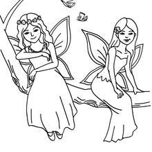 Fairies seated on a tree coloring page - Coloring page - FANTASY coloring pages - FAIRY coloring pages - FAIRIES coloring pages