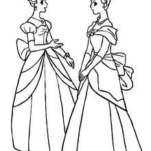 2 princesses with buns coloring page - Coloring page - PRINCESS coloring pages - PRINCESSES DRESSES coloring pages
