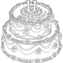 Birtheday cake 11 years coloring page - Coloring page - BIRTHDAY coloring pages - Birthday cake coloring pages