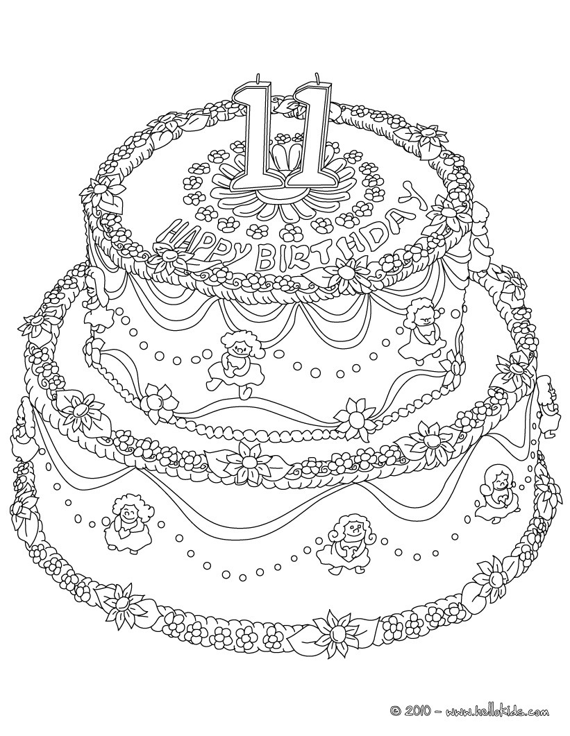 Birtheday cake 11 years coloring pages - Hellokids.com