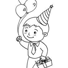 Boy with a birtday gift coloring page