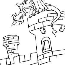 Dragon on a castle tower coloring page