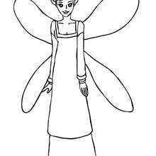 Winged elf with long dress coloring page