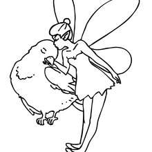 Winged elf kissing a bird coloring page