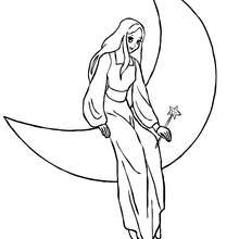 Fairy on the moon coloring page - Coloring page - FANTASY coloring pages - FAIRY coloring pages - FAIRY MAGIC coloring pages